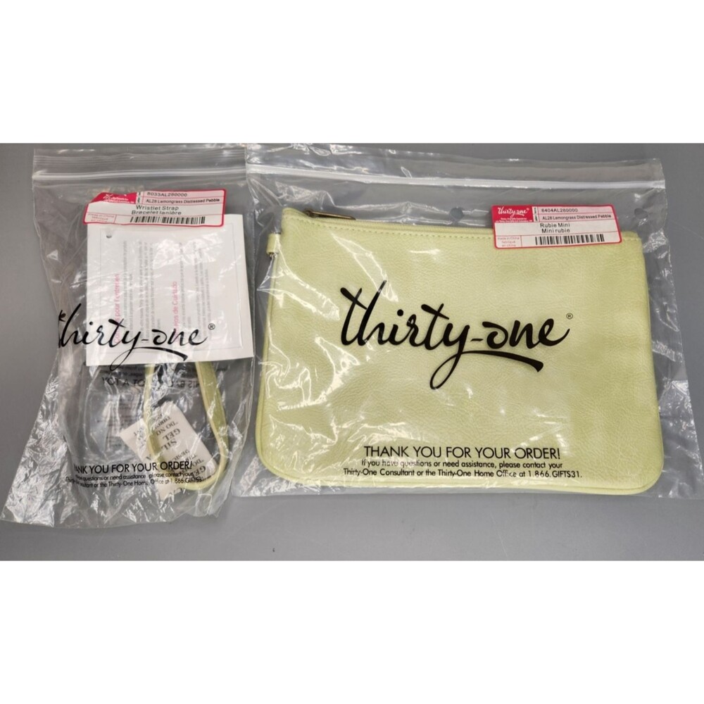 Thirty One Mini Rubie Clutch Bag with Wristlet Strap Lemongrass Yellow Pebble
